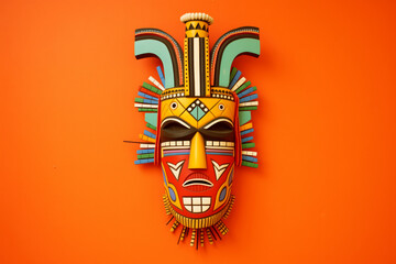 african tribal mask on an orange wall