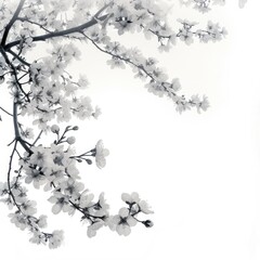 Spring season, cloudy sky, flowering tree, copy space