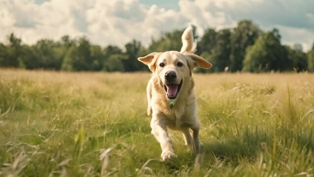 Exciting Footage of a Dog Running Through a Field of Tall Grass