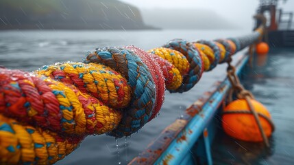 a rope tied to a railing - obrazy, fototapety, plakaty