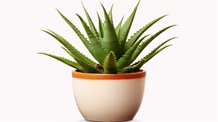Aloe Bush in a Clay Pot Isolated on Transparent Background