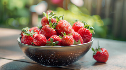 erdbeeren in einer schüssel, frisches obst, süßes im  sommer als nachtisch, rote beeren, köstlich, lecker und gesund, zum selberpflücken mit milch und sahne, warmes Wetter mit viel sonne, reife frücht