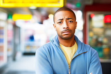 Fototapeta premium man with a lost expression in front of foreign currency exchange