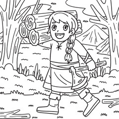Viking with an Axe and Wood Coloring Page for Kids