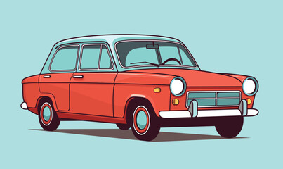 Retro style classic car vector illustration with black outlines, isolated.
