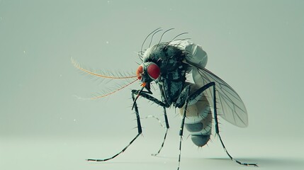 Realistic Brown-winged Fly on a Gray Background