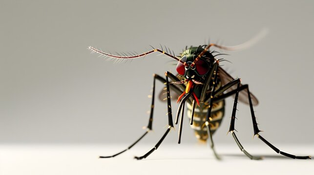 Close-up Mosquito in Dark Red and Light Green