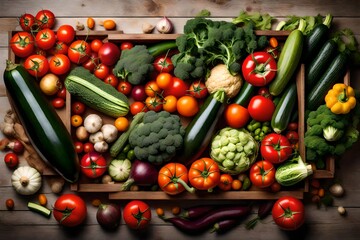 vegetables on a white background, Immerse yourself in the vibrant colors of nature with a captivating scene of a crate filled with an assortment of fresh vegetables, arranged on a light background in 