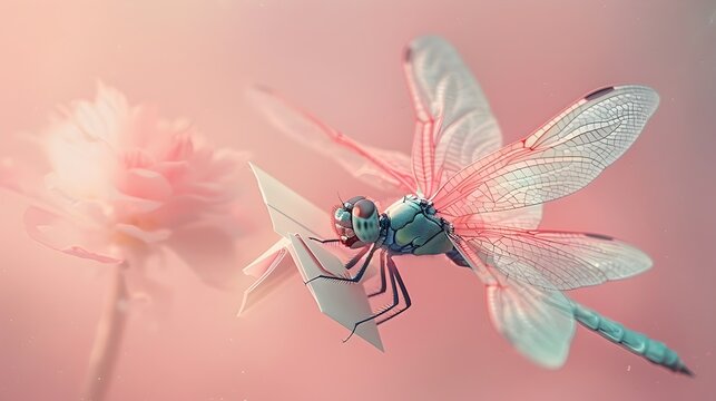 Dragonfly on a Flower in Futuristic Fantasy
