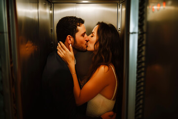 couple sharing a kiss in a closed photo booth