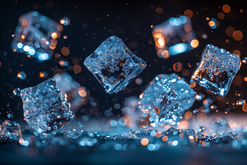 Obraz premium Ice cubes crush on к black or dark background. Chill backdrop. 