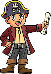 Pirate with Treasure Map Cartoon Colored Clipart