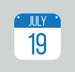 July 19 icon isolated on light background. Calendar vector symbol modern for the month of July