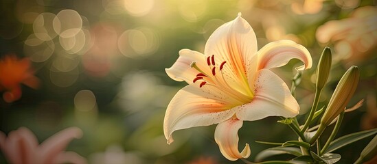 A close-up shot capturing the intricate details of a stunning lily flower, with the background intentionally blurred for a focused effect.