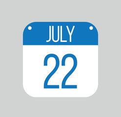 July 22 icon isolated on light background. Calendar vector symbol modern for the month of July