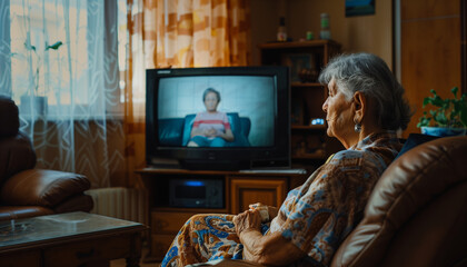 Fototapeta na wymiar An elderly woman watching TV 