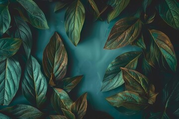 Fototapeta na wymiar foliage on a blue background, place for text. generative ai.