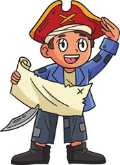 Pirate with Treasure Map Cartoon Colored Clipart 