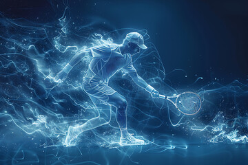 athlete plays tennis. Digital frame polygon illustration. technology of lines and points
 - obrazy, fototapety, plakaty