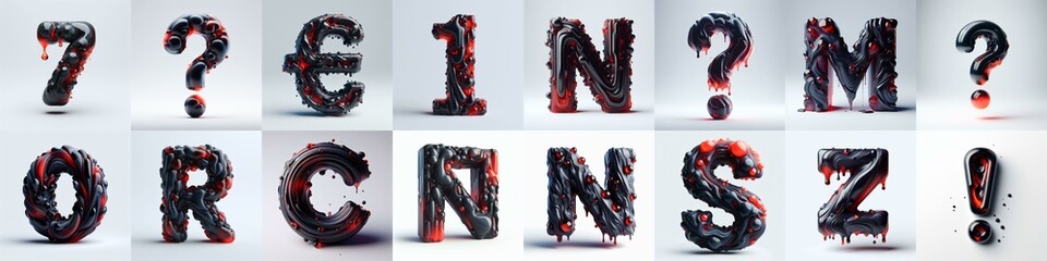 Obsidian and Red glass 3D Lettering Typeface. AI generated illustration