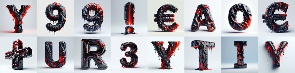 Obsidian and Red glass 3D Lettering Typeface. AI generated illustration