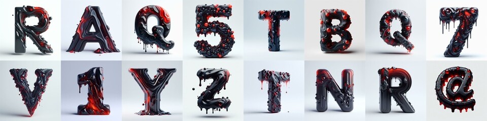 Obsidian and Red glass 3D Lettering Typeface. AI generated illustration