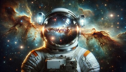 Astronaut Gazing into the Cosmos Reflected in Visor
