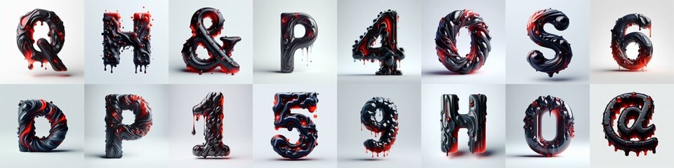 Obsidian and Red glass 3D Lettering Typeface. AI generated illustration