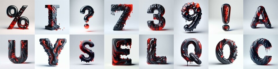 Obsidian and Red glass 3D Lettering Typeface. AI generated illustration