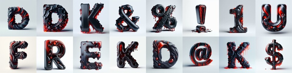 Obsidian and Red glass 3D Lettering Typeface. AI generated illustration