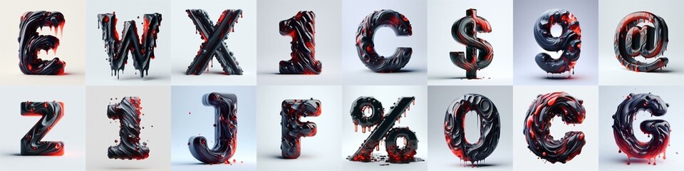 Fototapeta premium Obsidian and Red glass 3D Lettering Typeface. AI generated illustration