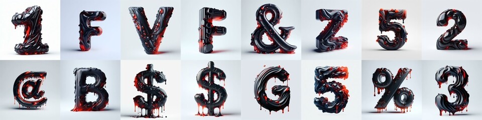 Obsidian and Red glass 3D Lettering Typeface. AI generated illustration