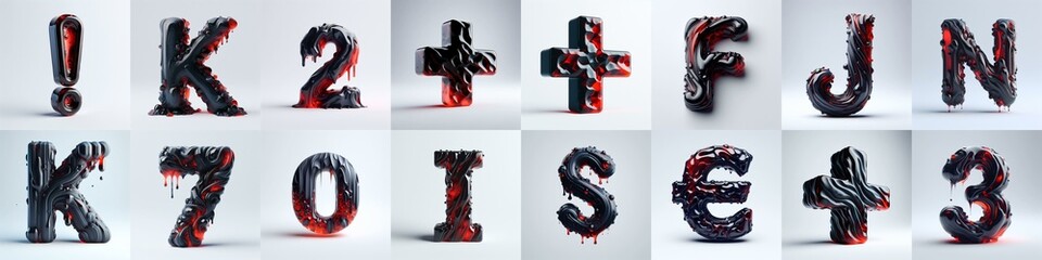 Obsidian and Red glass 3D Lettering Typeface. AI generated illustration