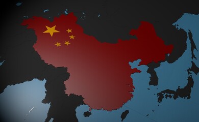 China map in national flag colors. 3D illustration.