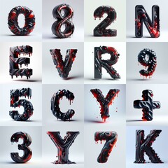 Obsidian and Red glass 3D Lettering Typeface. AI generated illustration