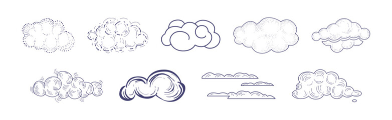 Cloud Fluffy Element Hand Drawn with Pen Vector Set