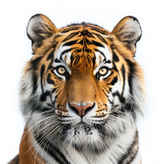 Tiger close up portrait isolated on white background