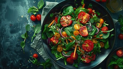 Obraz na płótnie Canvas Salad with fresh summer vegetables, top view