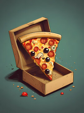Just 1 slice of pizza, very delicious, cartoon art style, type 82