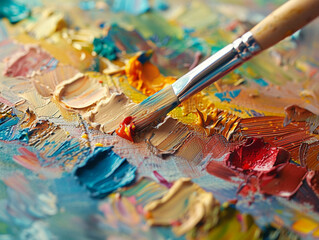 Obraz premium Macro of a painters palette blending colors and emotions