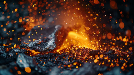Molten metal pouring in a steel forge power of industry - obrazy, fototapety, plakaty