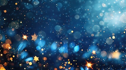 Blue Festive Christmas elegant abstract background with bokeh lights and stars