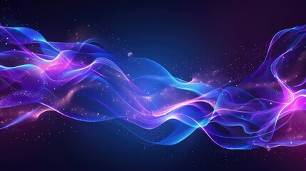 Fototapeta premium Dark abstract background with glowing wave. Shiny moving lines design element. Modern purple blue gradient flowing wave lines. Futuristic technology concept