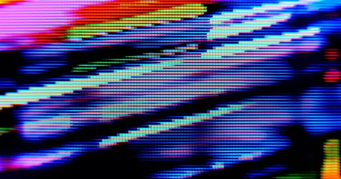 Close-up of colorful abstract tv screen, LCD pixels macro video