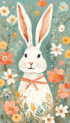 Cute easter bunny with flowers