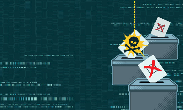 election ballot box with piracy vote tampering data for democracy under threat hacking concept illustration