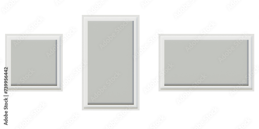 Poster empty white wall frames set. realistic white picture frame mockup template with transparent backgrou