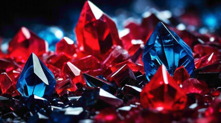 crystals background in transparent red and black color with diamond neckless with crystals in raw form with impure metal abstract background of the crystal  