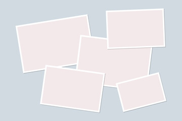 A composition of empty rectangular frames. Photo collage template. Shadow photos, a composition of abstract picture frames and a developed collection of vector mood board templates. 5 empty frames.