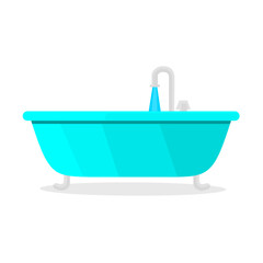 Vector illustration of bathtub with flowing water isolated on white background. Great for cleansing the body and swimming.